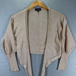 Bebe Women's Mocha Frost Bolero Shrug Gold‎ Studded Silk Blend Cropped Small